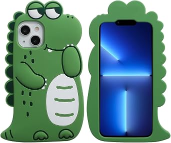 3D Cute Crocodile Case for iPhone 14 Pro,3D Cute Cartoon Kawaii Animal iPhone 14 Pro Case,Girls Women Kids Green Crocodile Character Soft Silicone Case for iPhone 14 Pro 6.1 inch 2022