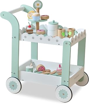 Teamson Kids Afternoon Sip Dessert Cart, White/Mint Green, Ages 3+