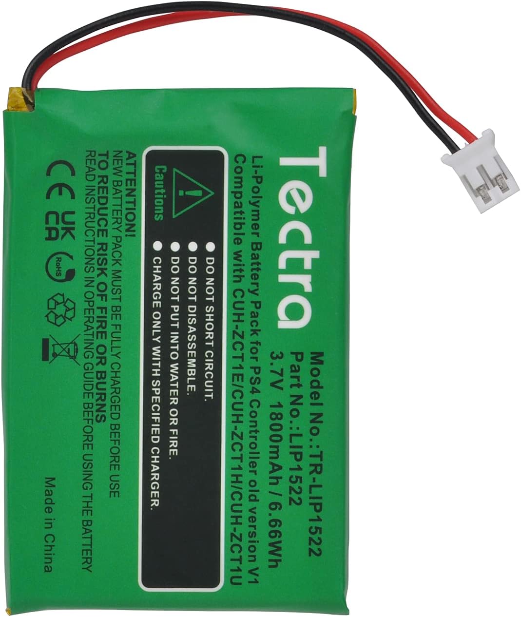 Tectra 2pcs 1800mAh LIP1522 Battery for Sony PlayStation 4 PS4 Dualshock 4 CUH-ZCT1E CUH-ZCT1H CUH-ZCT1U Wireless Controller(Big Plug), NOT Compatible with The 2016 (or Newer) CUH-ZCT2 or CUH-ZCT2U