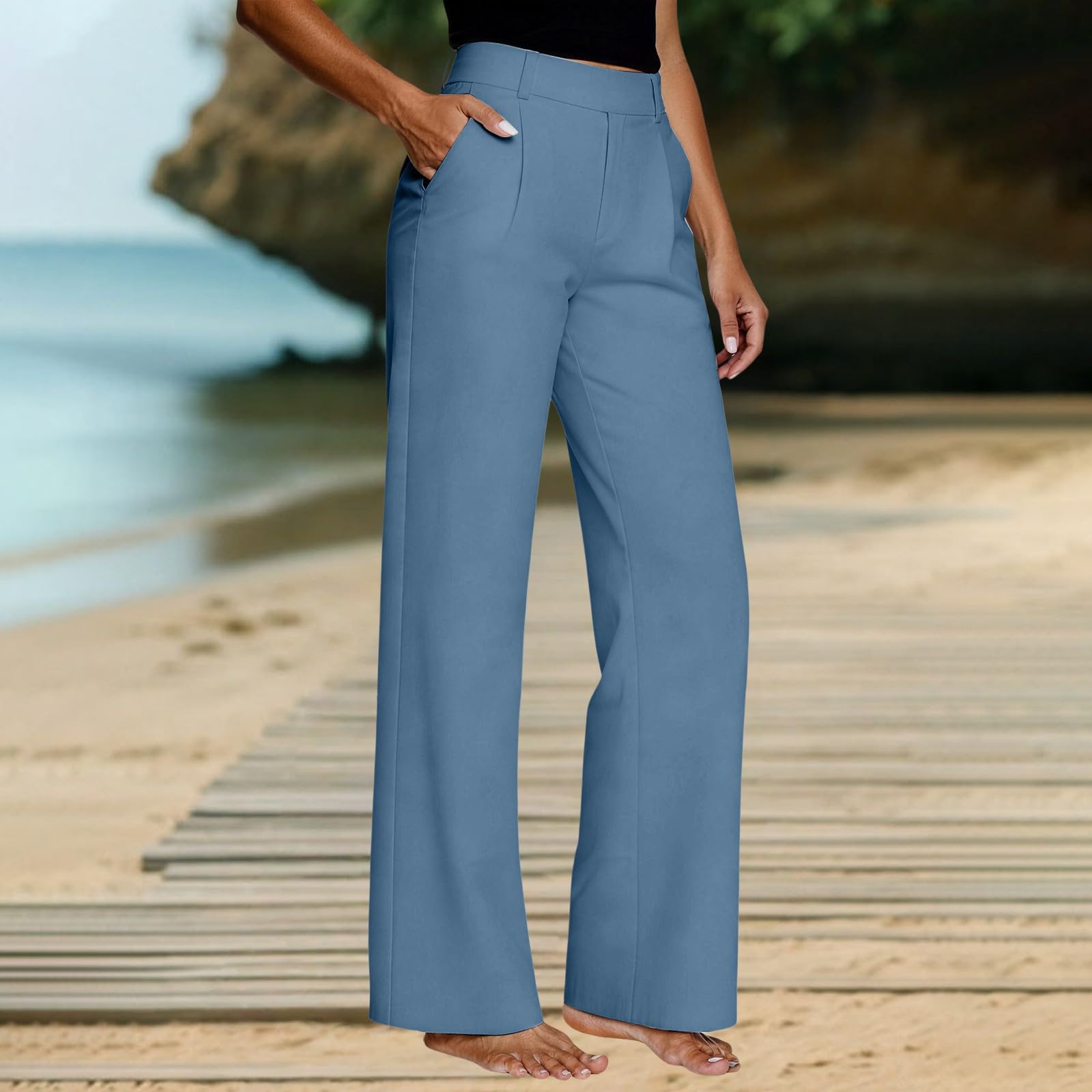 Weite Hosen Damen Elegant Stoffhose Damen Business-Stil Anzughose Gerader Schnitt Leichte Stoffhose Aus Mischgewebe Unifarbene Hose Mit Taschen Klassische BüRohose Für Den Alltag