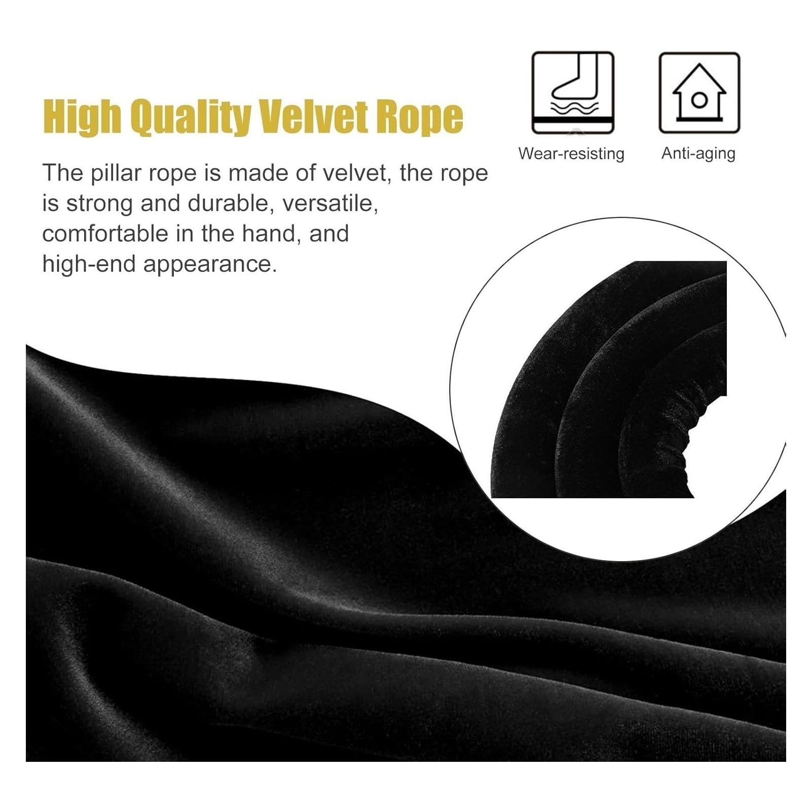 Kit de contrôle des foules du Velvet - 4 Boucles Noires avec Corde de 3,65 m - Convient aux événements, aux fêtes et au Commerce de détail - Une Solution de File d'attente sûre et Pratique.