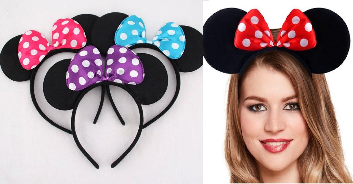 FAVELA Kids Caroon Minnie Mouse Glitter Ear Bows Headbands, Cotton Hairband for Kids and Girls Theme Birthday Party, Pack of 3 - Multicolor (B08FC2TX99) Amazon Price History, Amazon Price Tracker