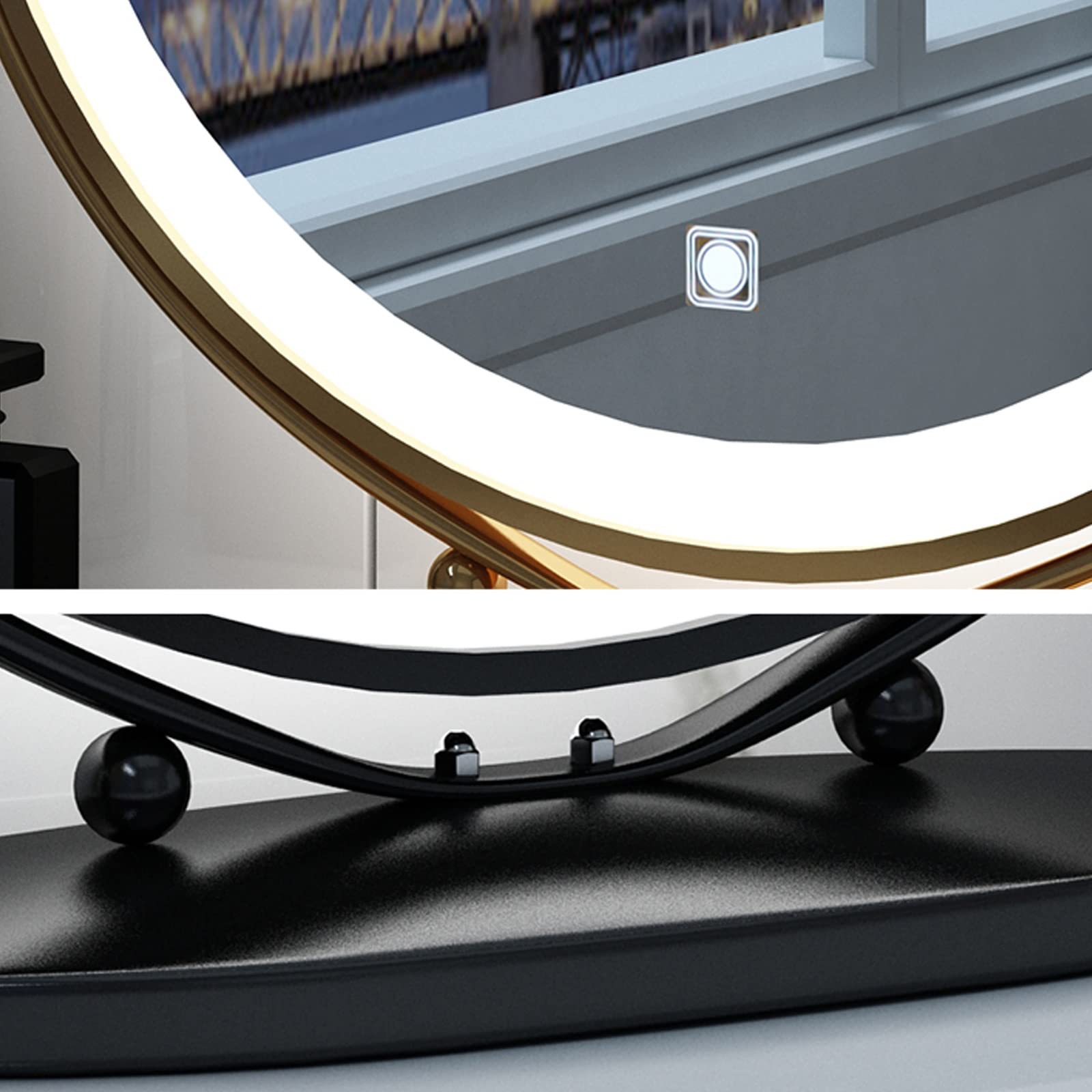 MRDAER Specchio da Trucco Rotondo a LED, Specchio da Trucco con Luci, Specchio da Trucco Touch