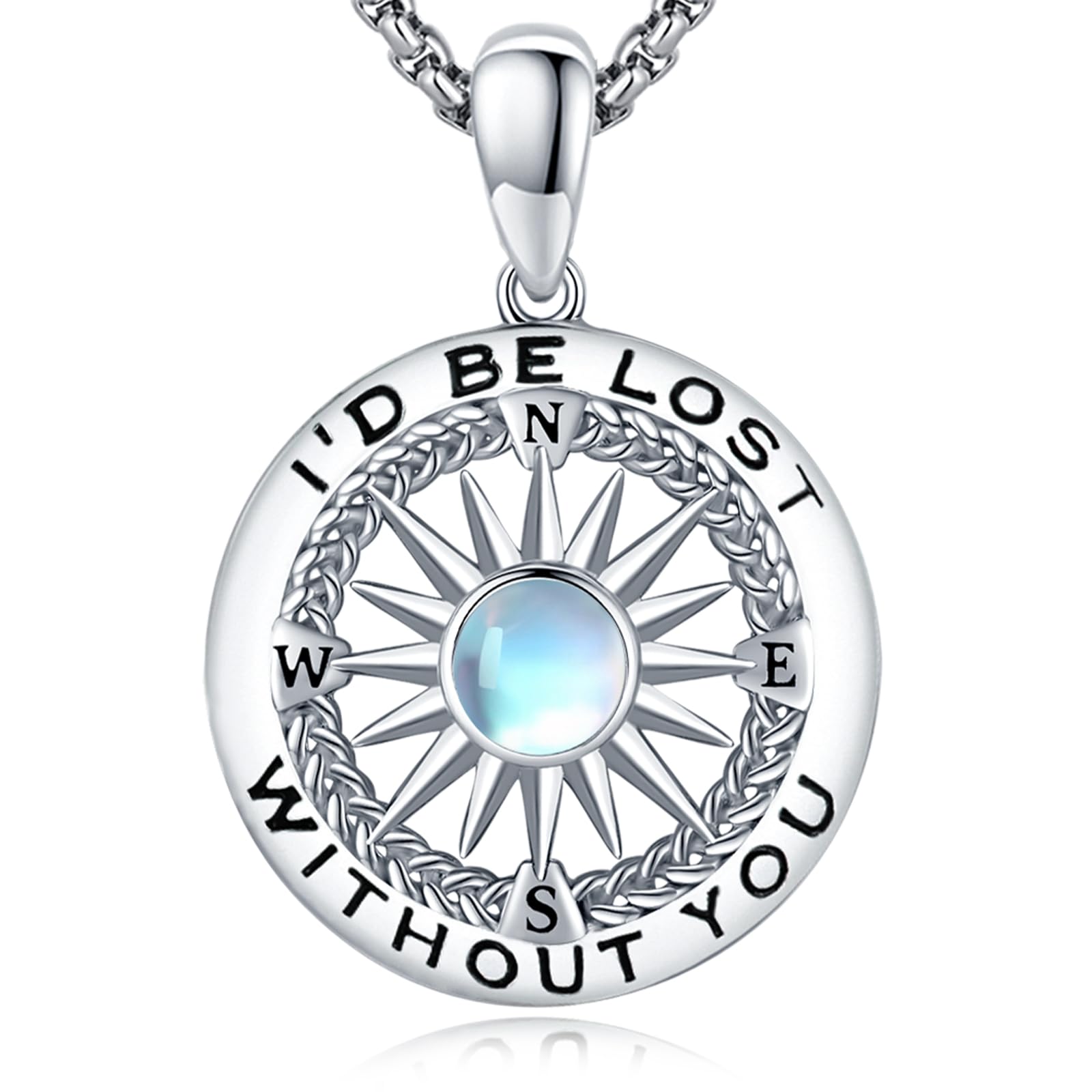 Brisskaari I'D Be Lost without You Compass Necklace for Women 925 Sterling Silver Inspirational Round Compass Medallion,Graduation Retirement Birthday Jewelry Gifts