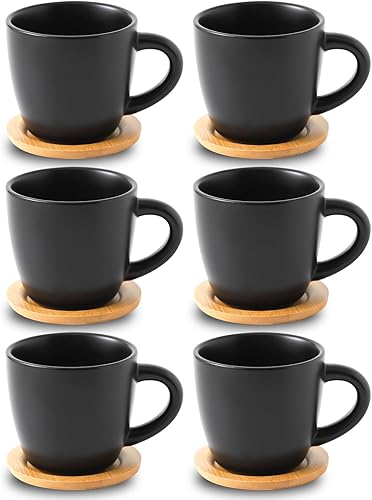 Hasense Juego de 6 tazas de capuchino con platillos de 8 onzas, tazas de café de porcelana con asa, perfectas para doble chupo, americano, leche y