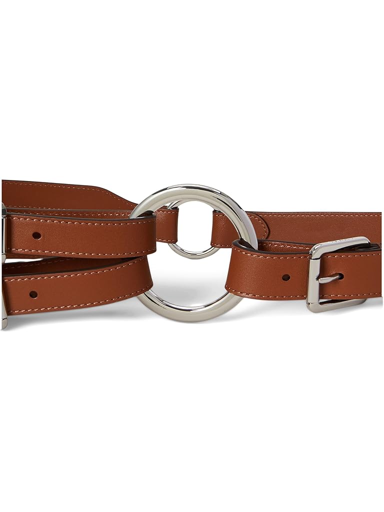 Brown Lauren Ralph Lauren Smooth Leather Ring Triple Stripe Belt