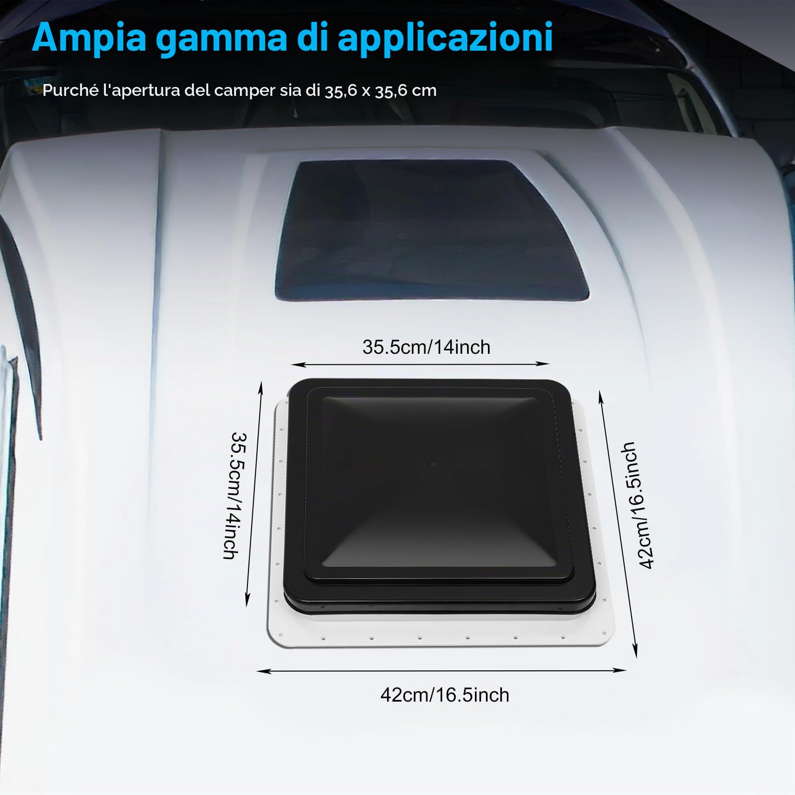 Locale da tetto per roulotte o camper, 42 x 42 cm, con protezione per la privacy per roulotte/camper con apertura da 14 x 14 pollici