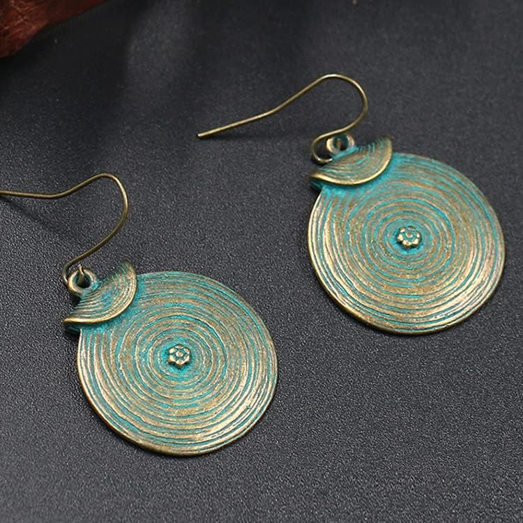 Handmade Unique Bohemian Tribal Hoop Spiral Earring Vintage Green Bronze Round Geometry Dangle Drop Earrings for Women Statement Jewelry Gifts - Image 3
