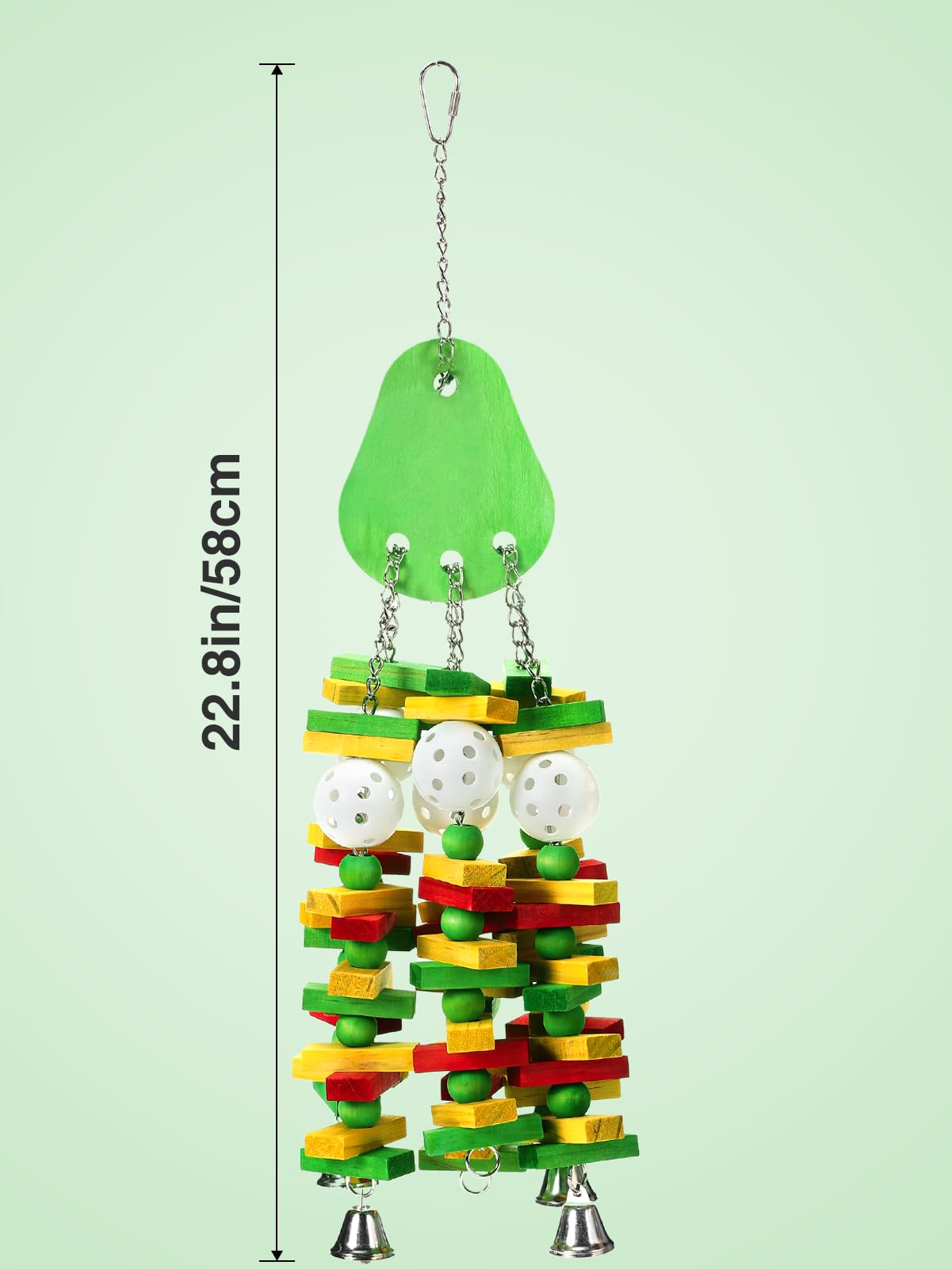 Großes Vogelspielzeug, Papageienspielzeug, Geschenk für Aras, Graupapageien, Kauspielzeug für große Vögel mit bunten Holzblöcken, Perlen und knackigen Glocken (Avocado-Stil)