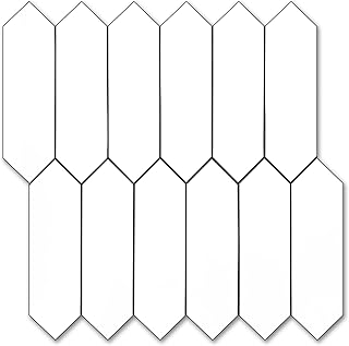 Vamos Tile Long Hexagon Tile Peel and Stick Backsplash - 12.8 x 12.8 Inch Peel and Stick Tile 10 Sheets White PVC Self Adhesive Mosaic Wall Tiles Stick on Backsplash for Kitchen and Bathroom