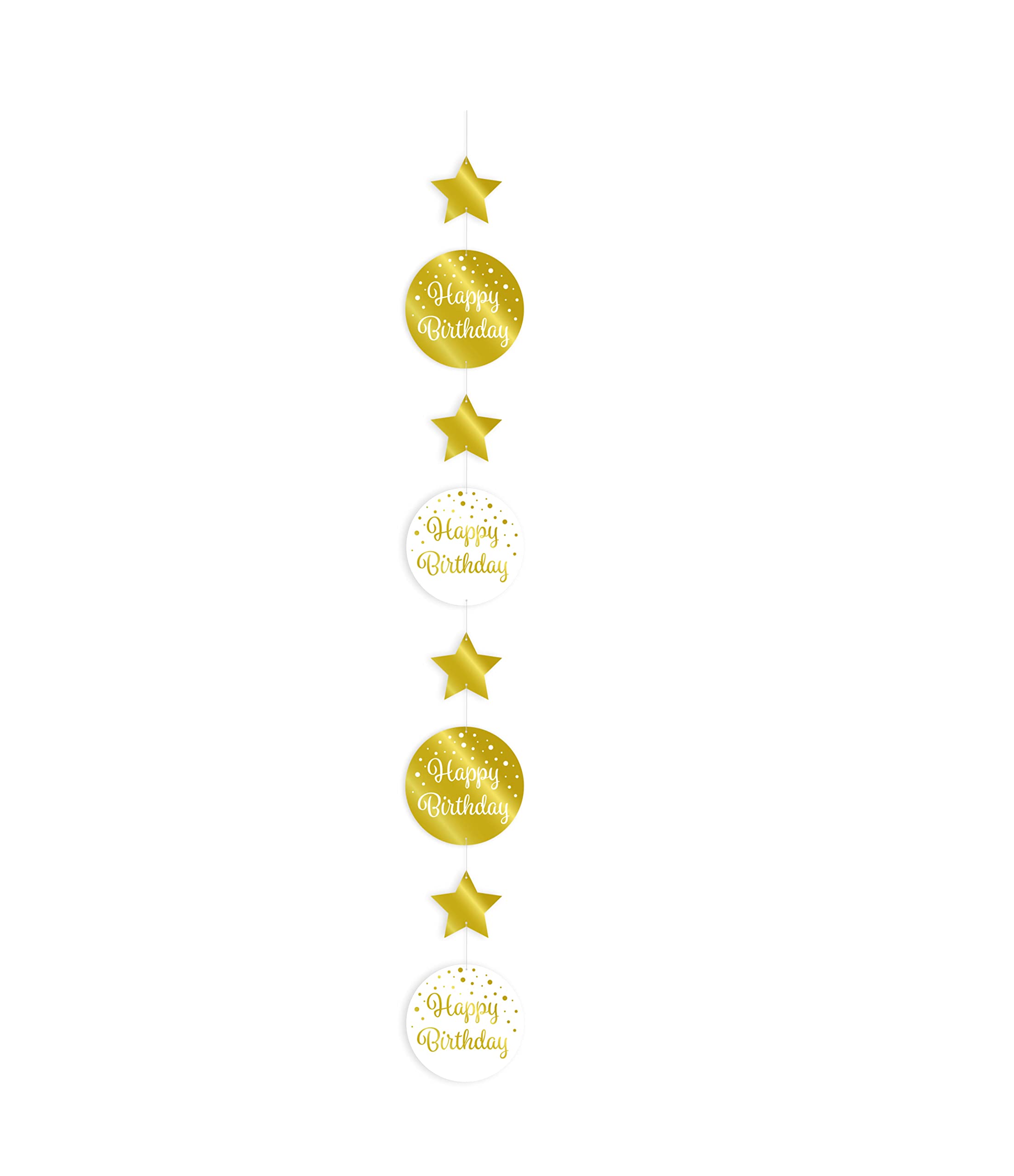 PD-Party 7023212 Vertical Hanging Decoration | Celebrations | Special Events | Party Theme - Happy Birthday, Gold/White, 14cm Length x 14cm Width x 120cm Height