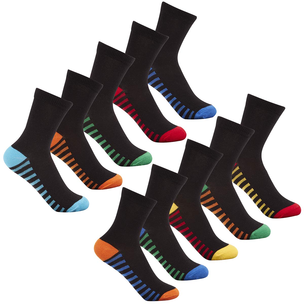 Street Essentials Boys Heel Toe Cotton Rich 5-10 Pairs Socks Blue Multi 6-8.5