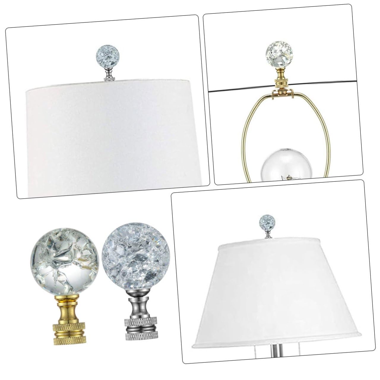 GARVALON 2 Stück Dekorative Lampenaufsätze aus Metall Glas Kristall Kugel Lampenkappen für Tisch Stehlampen Warm Leuchtend Langlebig und Einfach Montierbar