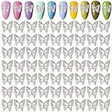 Flymind 100pcs 3D Butterfly Nail Charms, Silver Nail Butterfly Charms for Acrylic Nails Alloy Butter