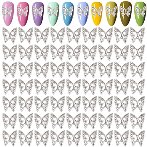 Flymind 100Pcs 3D Butterfly Nail Charms, Silver Nail Butterfly Charms For Acrylic Nails Alloy Butterfly Nail Art Gems For Women Girls Diy Craft Nail Art Decoration Jewels(Silver) #TOP11