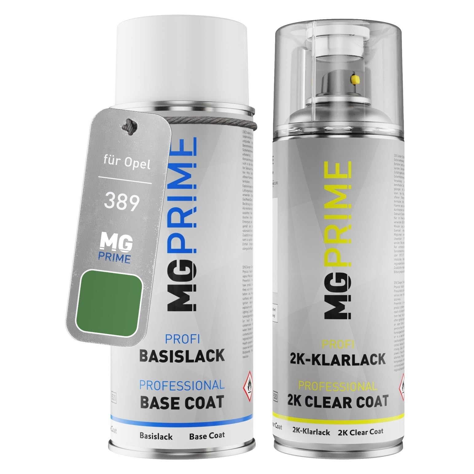 MG PRIME Car paint 2K spray can set for Opel 389 Carabo Green Metallic Base coat 2K clear coat spray can