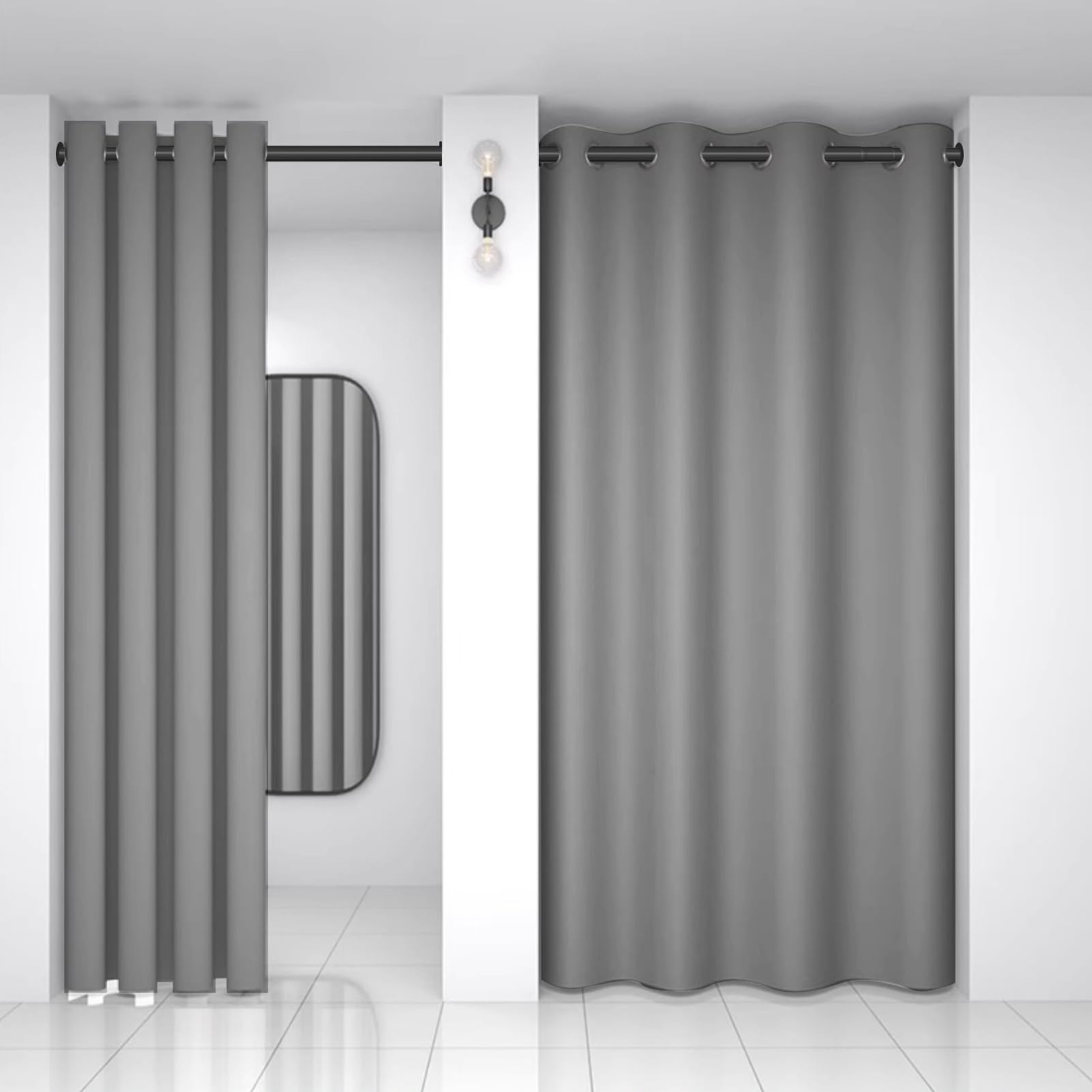 Umkleidekabine Wandmontage, EckUmkleidekabine, Umkleideraum Sichtschutz Vorhänge mit Teleskopstange 90-160cm, Türvorhang Umkleide Für Bekleidungsgeschäft Partition Für Ecken und Türöffnungen, Grau