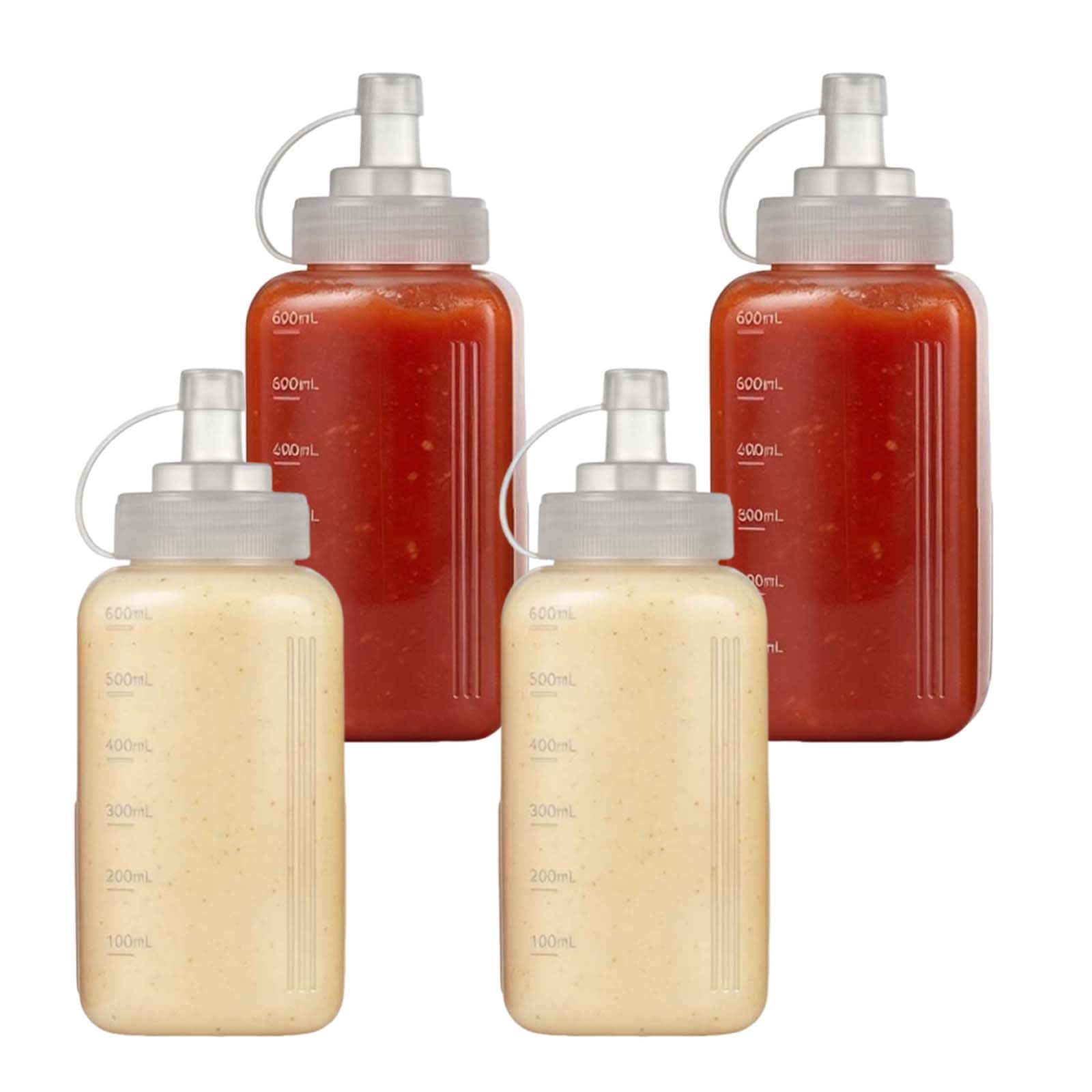 Bottiglia dosatrice di salse e condimento, riutilizzabile, 4 pezzi biberon cucina, 600 ml squeezer cucina, dispenser olio, per Salse Barbecue, Succhi di Condimento, Sciroppi, Salse per Insalate