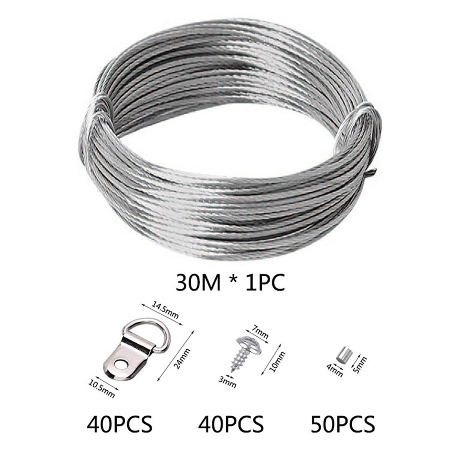 QIXIAMO Photo Frame Hanging Wire 30m Metal Picture Frame Wire Set with Hangers & Crimping Sleeves Metal Picture Wires Set 131pcs for Frames &