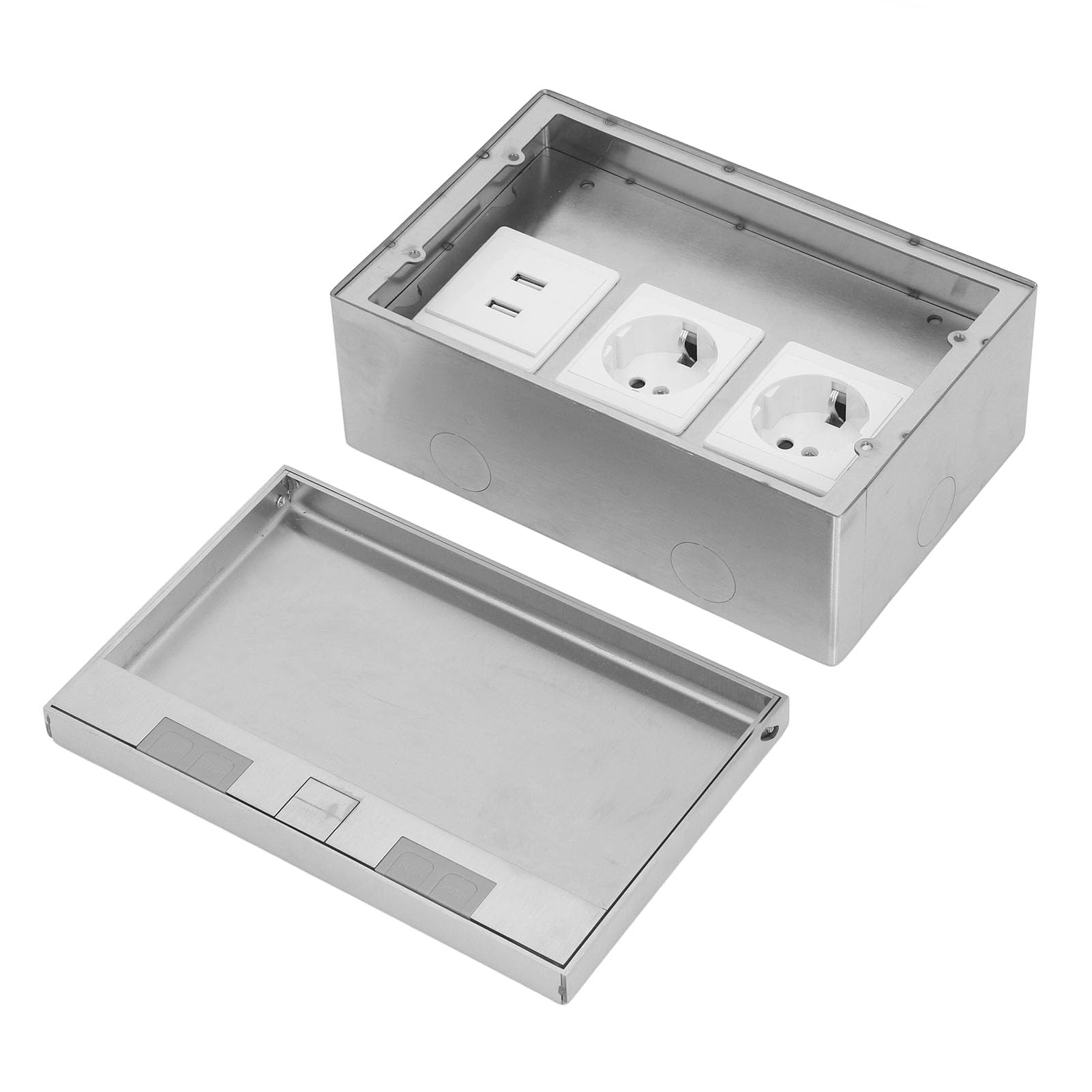 lyrlody Bodeneinbausteckdose, Wasserdichte Unterflursteckdose Recessed Floor Outlet Box mit 2 Steckdosen und 2 USB-Anschlüssen 16A 4000W, für Büro Hotel Einkaufszentrum Lyrlody