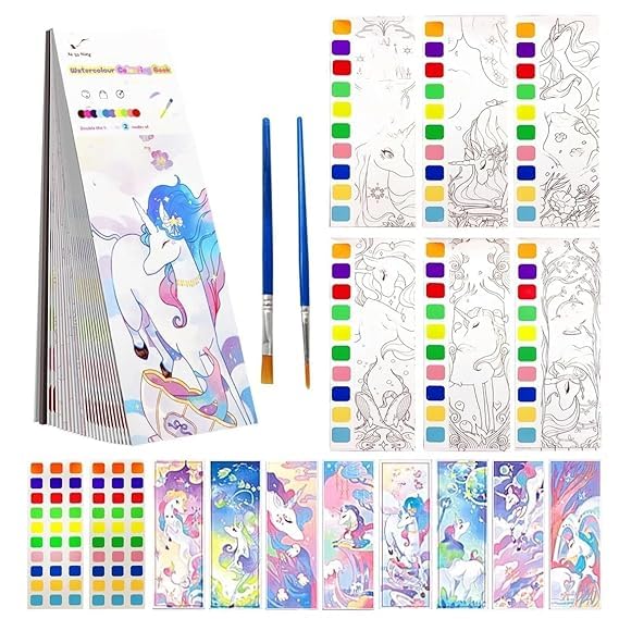 TEMSON Unicorn Theme 20 Sheets Watercolor Coloring Book – 2 in 1 Painting and Drawing Book with Paint Brush, DIY Bookmark for Kids, Magic Water Book for Kids (Pack of 6) (B0CWDCWDBY) Amazon Price History, Amazon Price Tracker