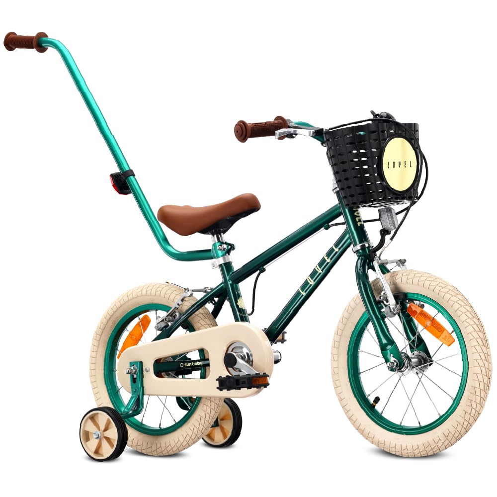 sun baby Lovel Bicicleta niño y niña 14 o 16" | Para 3–6 años, hasta 50 kg, ruedines, cesta, timbre y protector de cadena