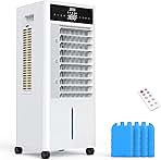JRD Portable Air Conditioner, Portable Evaporative Air Cooler with Remote, 12H Timer, 4 Ice Pack, 2.4Gal Tank, 4 Mode&3 Speed, Mist Function, Swamp Cooler Cooling Fan for Bedroom Home Office Garage