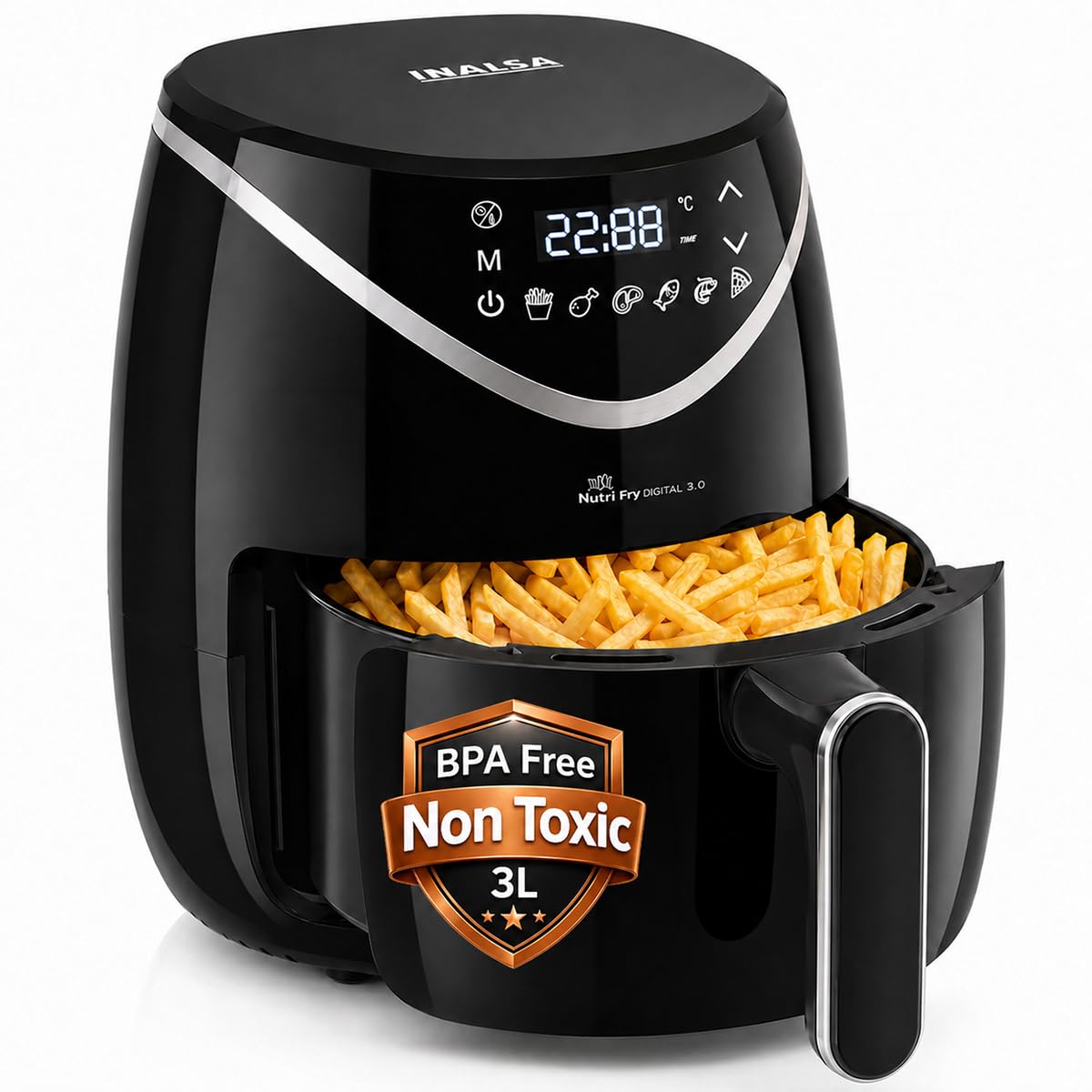 INALSA Air Fryer 3 LTR|1200 W with Air Crisp Technology|Temperature & Timer Control|6 Preset Menu & Digital Display|Air fry, Bake,Roast,Reheat,Dehydrate|Airfryer Recipe book-NutriFryDigital 3-image-6