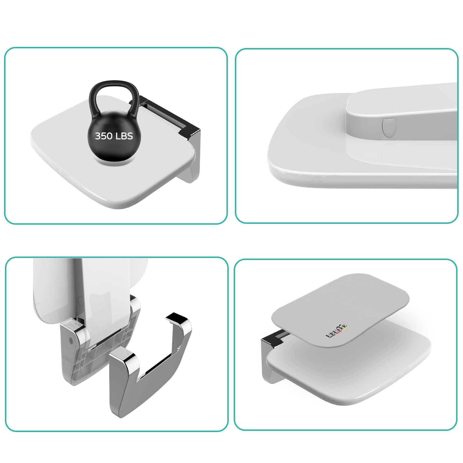 Sedia Doccia Sottile Ergonomica Pieghevole a Muro - 160kg Portata Max Antiscivolo, per Anziani e Disabili, Bianco