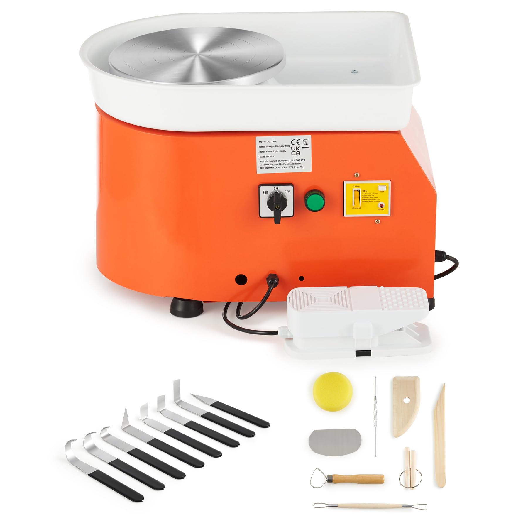 Roue De Poterie Électrique CREWORKS 25cm 350W - Tour Potier Avec Pédale Et Kit Outils - Orange