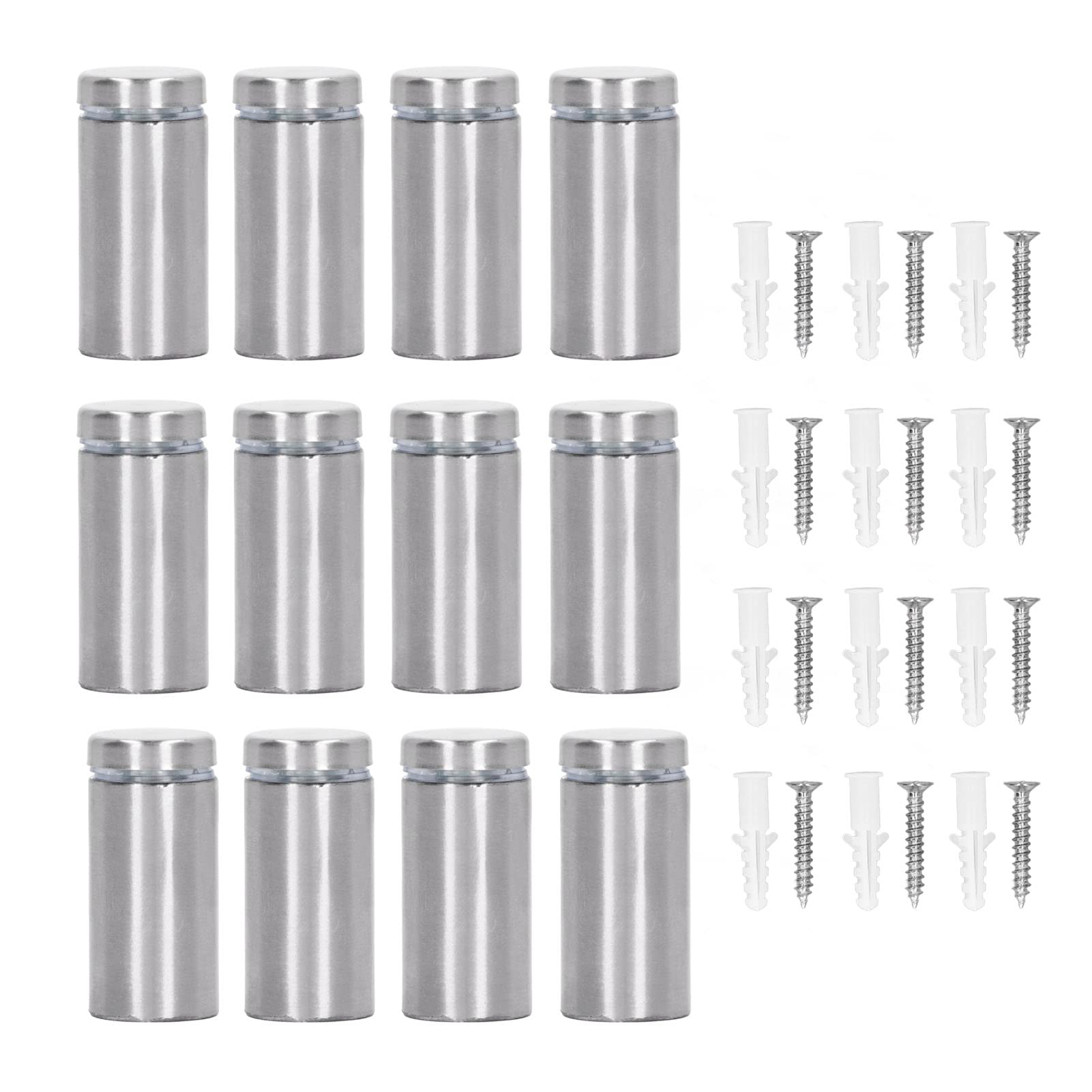 Entretoises Murales en Acier Inoxydable, 12 Pièces, 19x40mm, Kit de Vis et Chevilles pour Panneau Acrylique, Supports d'Affichage Publicitaire