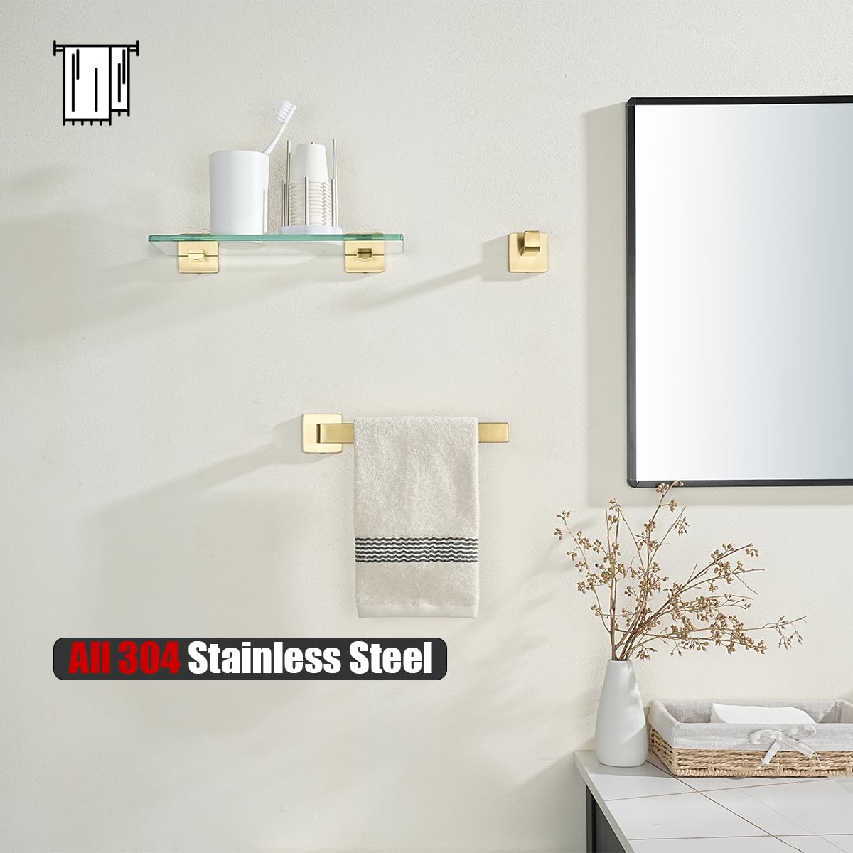 Gold Hand Towel Ring - Brushed Stainless Steel -4