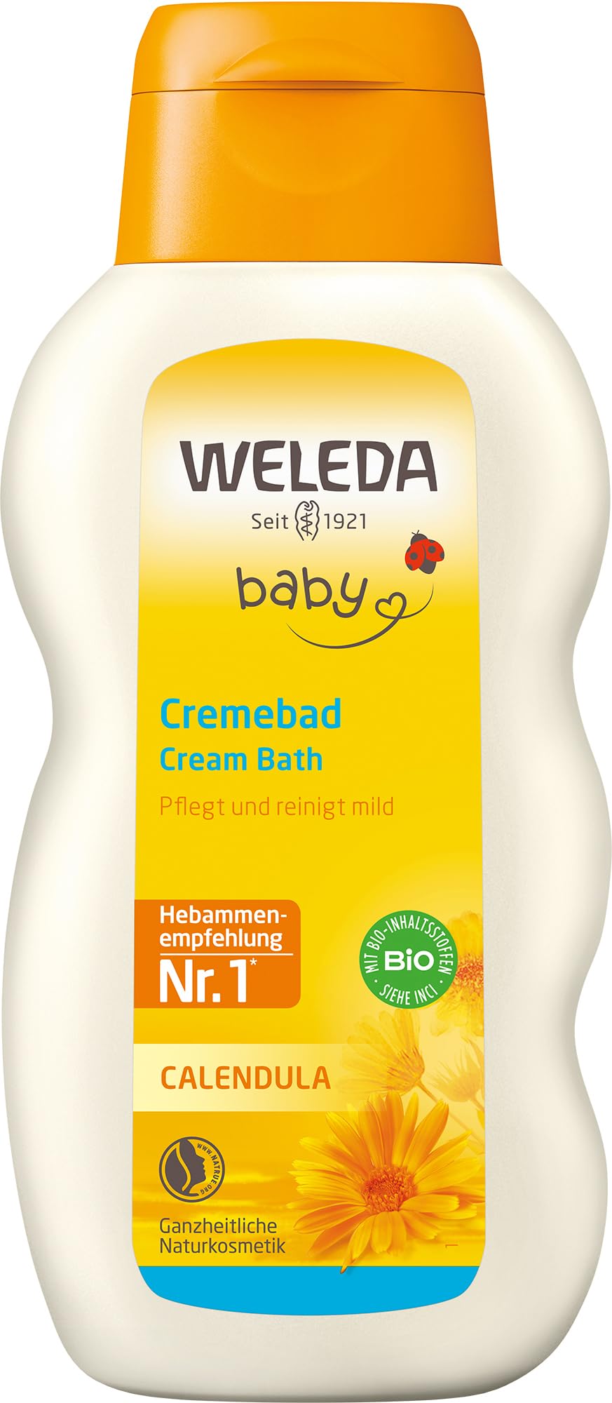 WELEDA Bio Baby Calendula Cremebad - veganer Naturkosmetik Badezusatz mit Mandelöl & Sesamöl pflegt die Haut & schützt sie vor dem Austrocknen. Baby Bad ohne Tenside für Babys & Kinder (1x 200ml)
