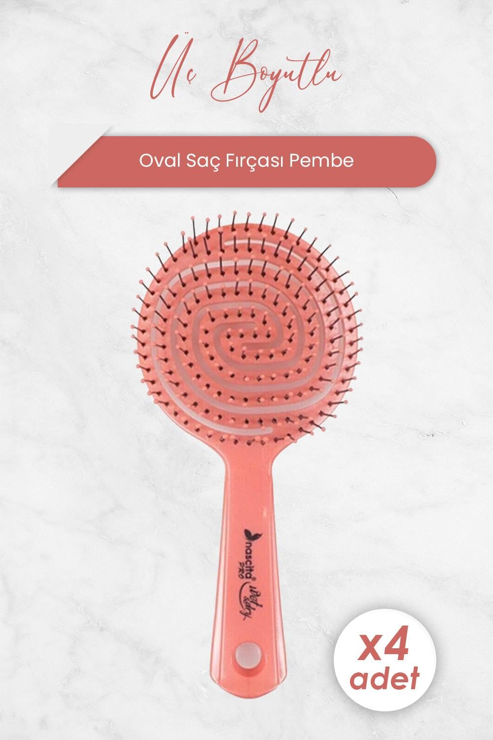 Nascita Üç Boyutlu Oval Saç Fırçası Pembe x 4 Adet