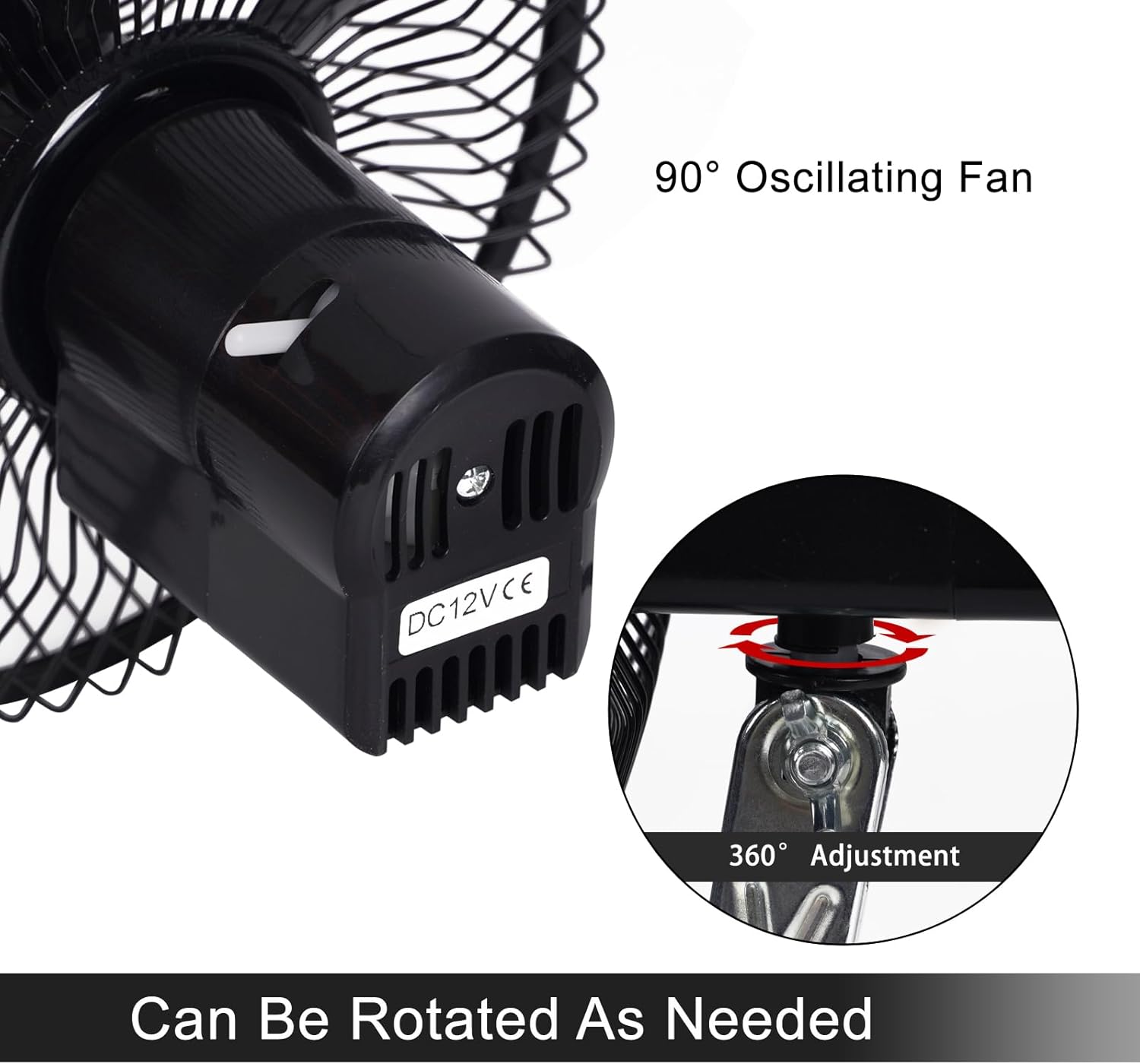 12v Car Fan that Blow Cold Air,360° Adjustment Small 12 Volt DC Clamp Fans,90° Oscillating Clip Fan for RV,Vehicles and Forklift (8inch)