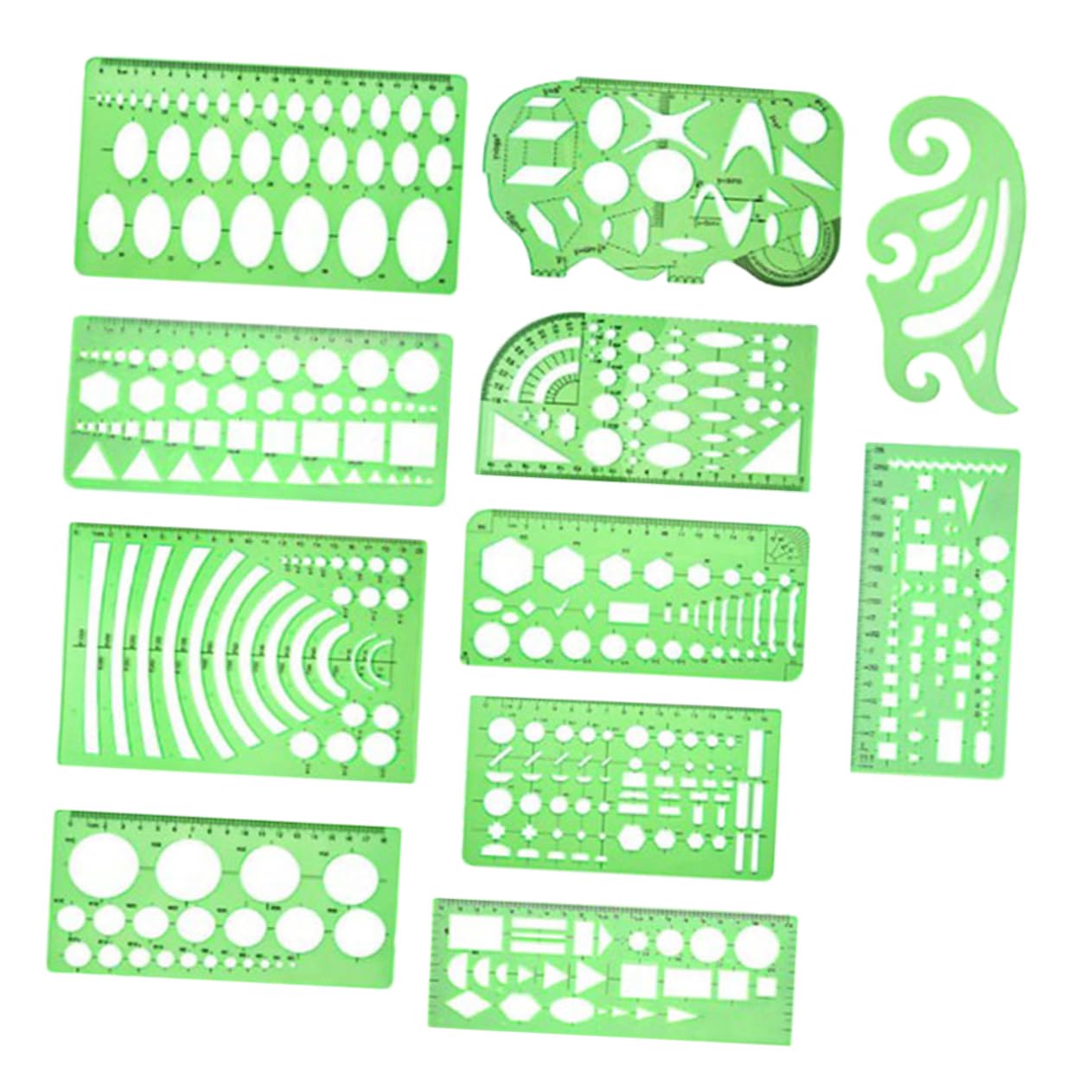 POPETPOP Stencil Geometrici in Plastica Verde per Misurazioni Pratiche Set di 11 Righello Geometrico Semplice Design per Disegno e Fai-da-te di Architetti