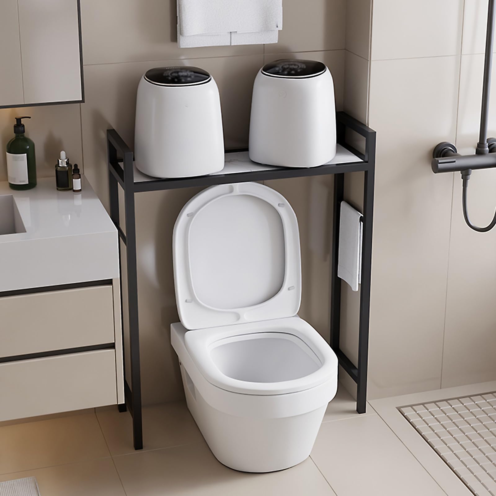 Scaffale impermeabile sopra il WC, salvaspazio, minimalista, facile da pulire, design con lastre di roccia, soluzione di archiviazione tutto in uno (bianco, 80 x 25 x 105 cm)