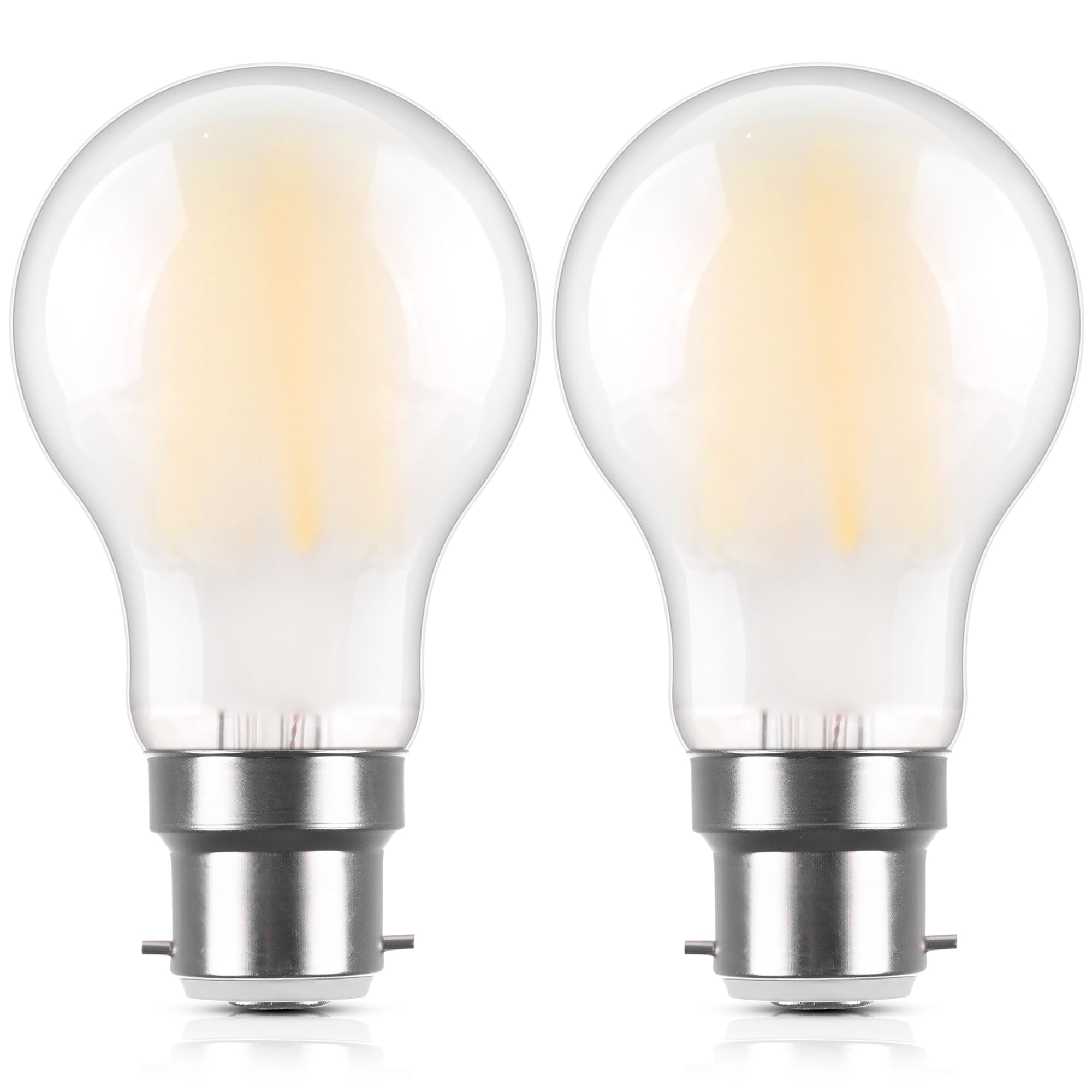 GenixgreenBayonet Light Bulbs B22 6.5W Filament LED Edison Bulb Bayonet Cap BC Energy Saving Decorative BulbsWarm White 2700K, Non-Dimmable,Frosted Glass,80W-100W Equivalent, 1200LM, 2 Pack