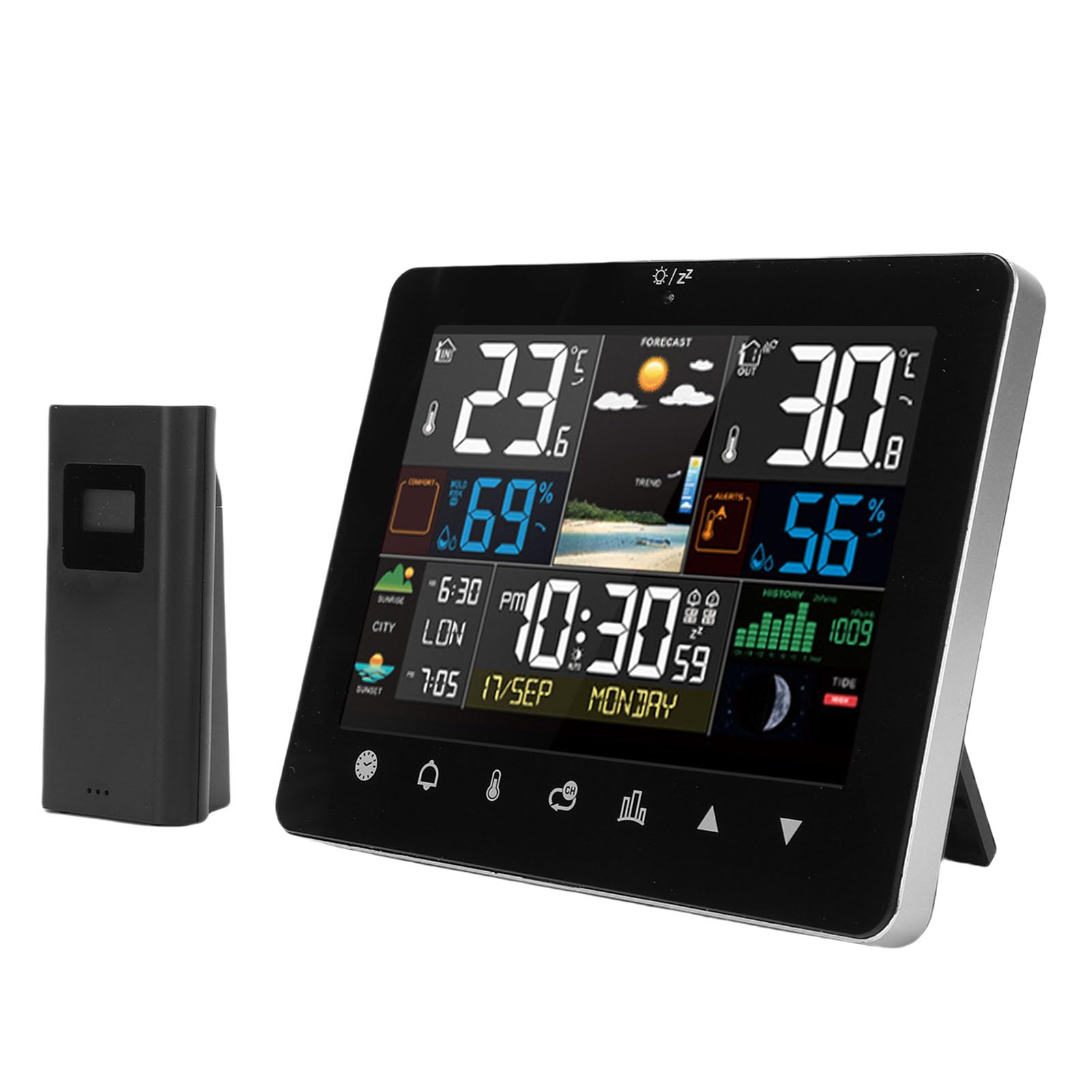 Digitales Innen- und Außenthermometer, Hygrometer, Farbdisplay, Touchscreen-Wetterstation mit Kabellosem Außensensor für das Heimbüro