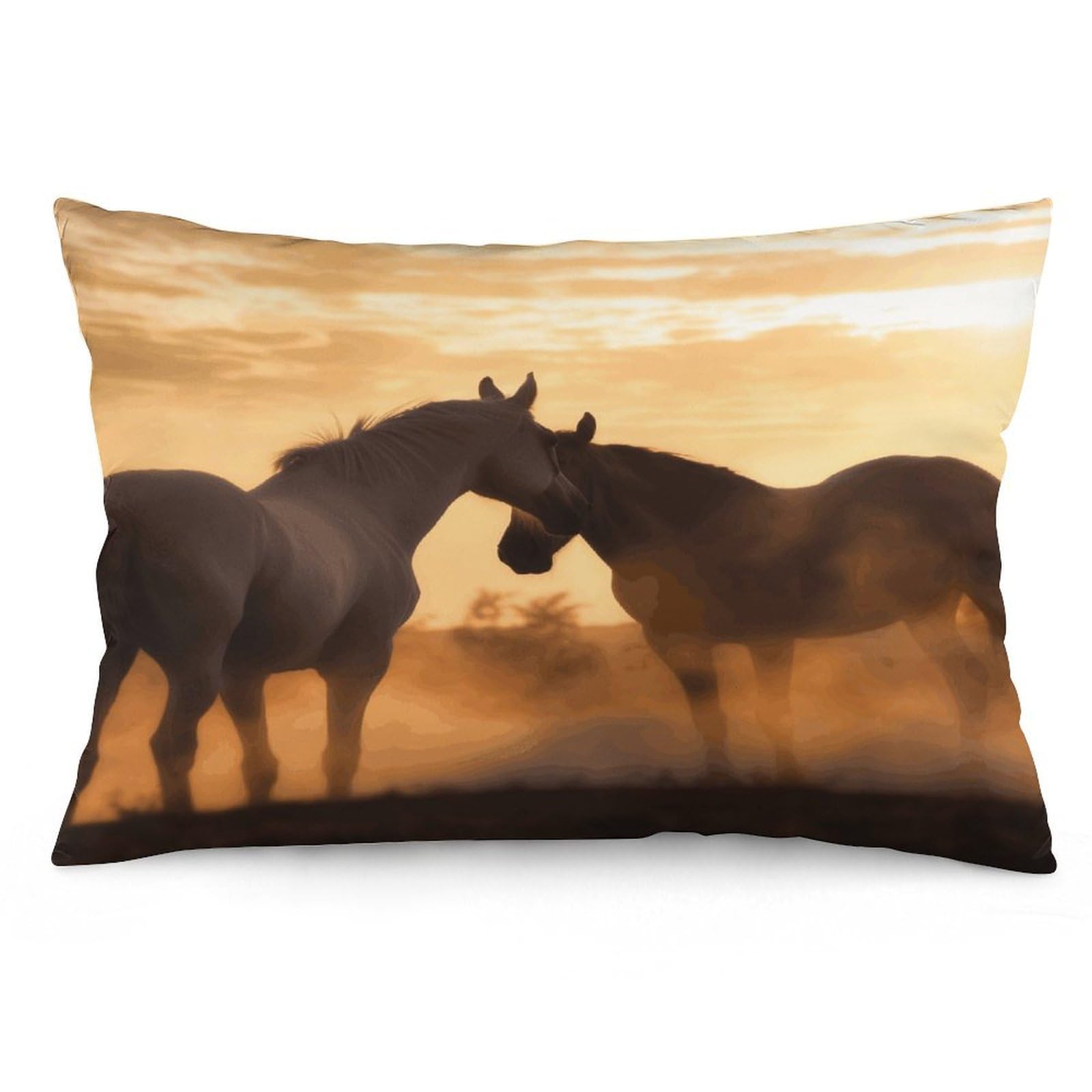Horses in Love Throw Pillow Cover Soft Lumbar Pillow Covers with Zipper Breathable Rectangular Cushion Case Polyester Pillow Case Decorative Body Pillow Cover for Couch Bed