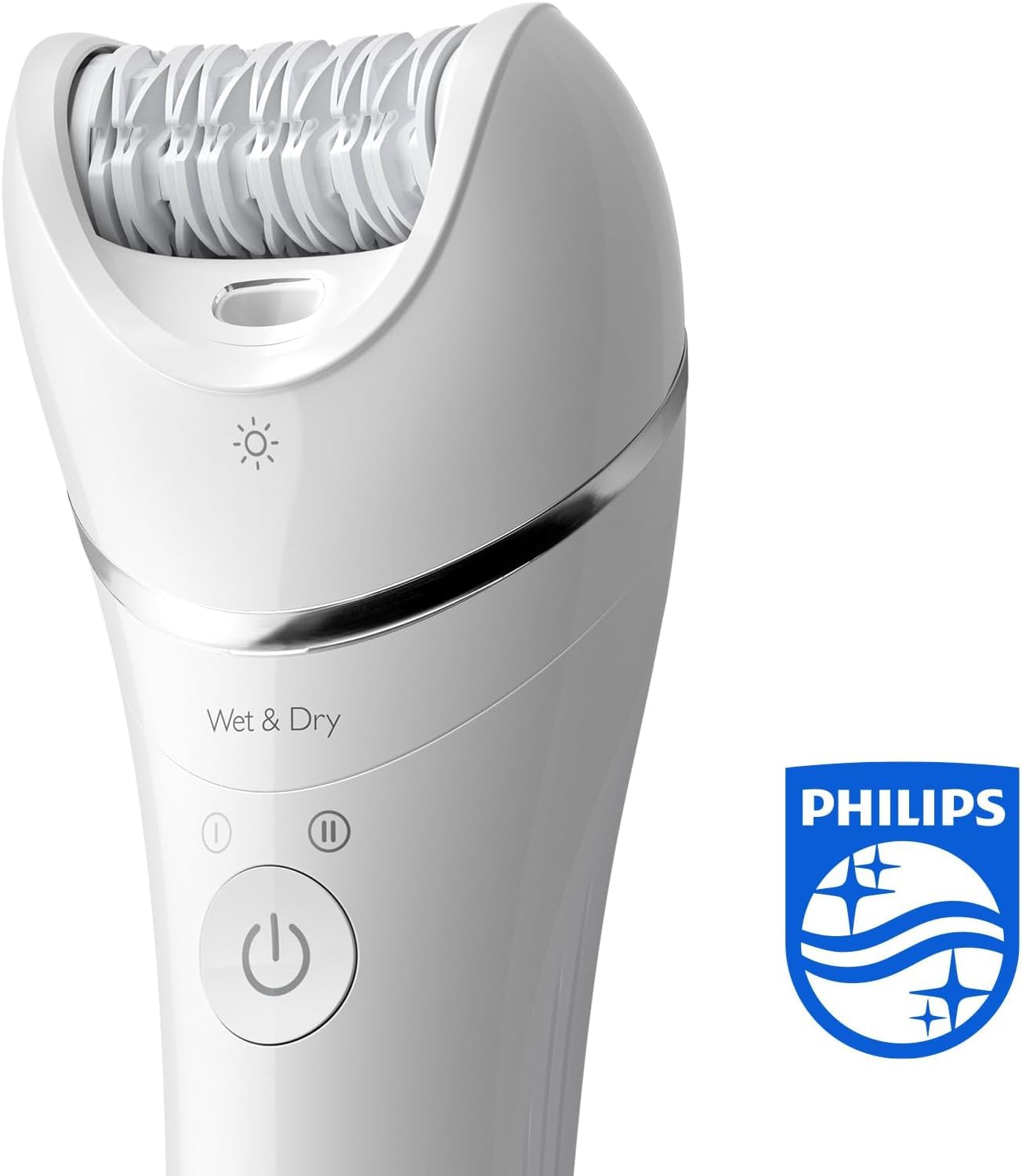 Philips Depilator z serii 8000, bezprzewodowy depilator na mokro i na sucho do nóg i ciała, z 6 akcesoriami, trymerem i szczoteczką złuszczającą, model BRE715/00