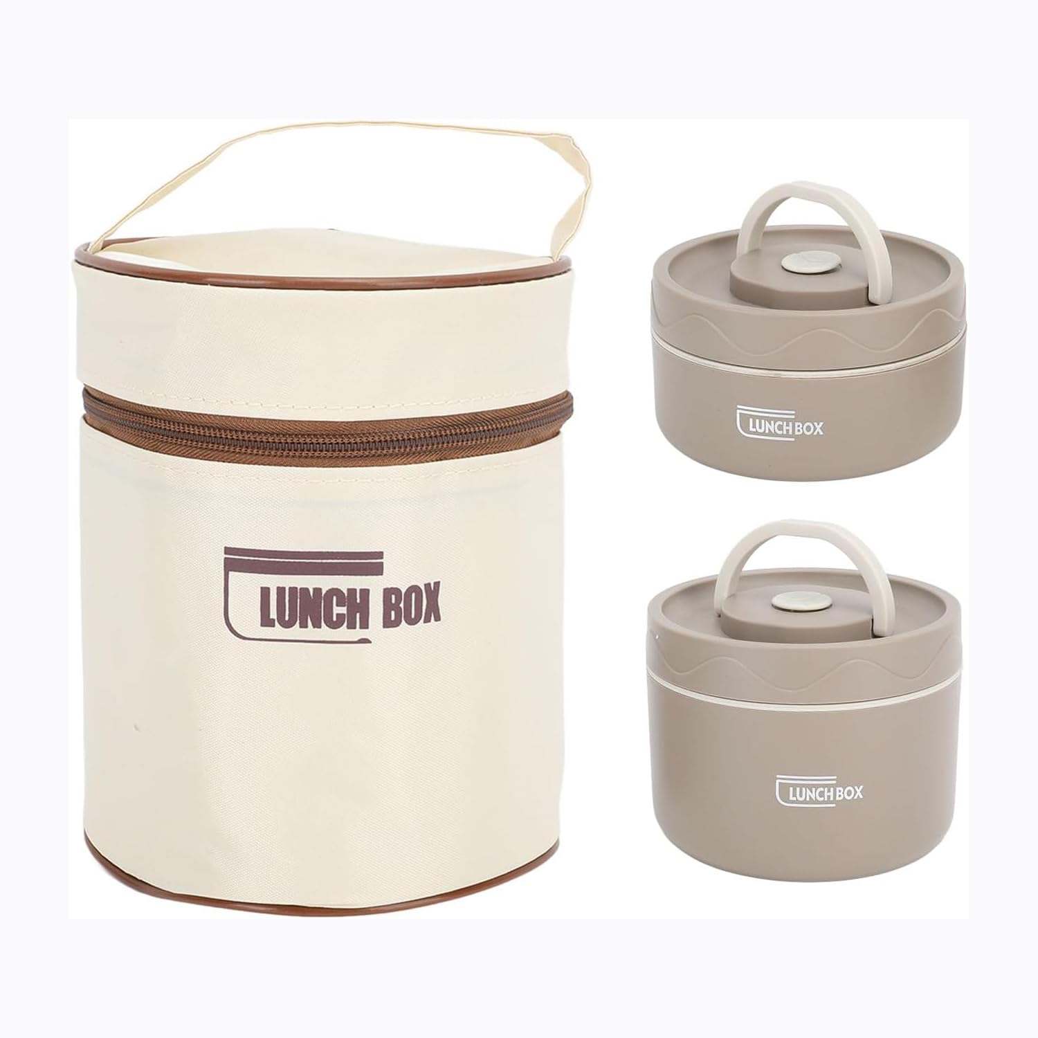 daiDokoro Plastic 2 Insulated Container Lunch Box Set with Thermal Bag & Cutler for Students/Office/College/Picnic - (Brown, 970 ML)