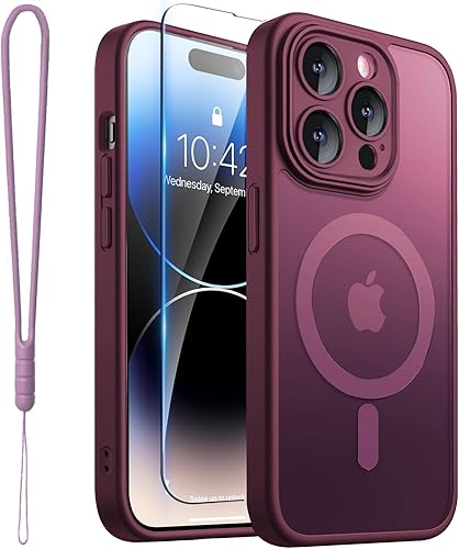 Miniatura 10 de ROYBENS Funda transparente mate para iPhone 14 Pro-Max compatible con Magsafe, protección completa de lente de cámara, protector de pantalla, correa