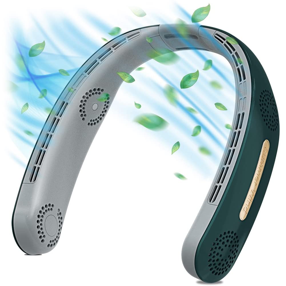 CTRLZS Neck Fan, 4000MAh Portable Neck Fan 360° Bladeless Cooling Personal Neck Fan Rechargeable Hand-Free Neck Fan Green