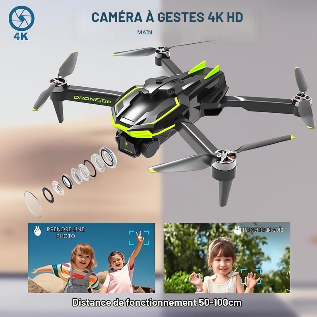Drone avec Camera 4K Moteur Sans Balais FPV Mini Drone pour Enfant et Debutant, Vol de 40min/Maintien D'altitude/Selfie par Geste, Jouet Cadeau pour Enfant Anniversaire Noël, Moins 250g (Black)