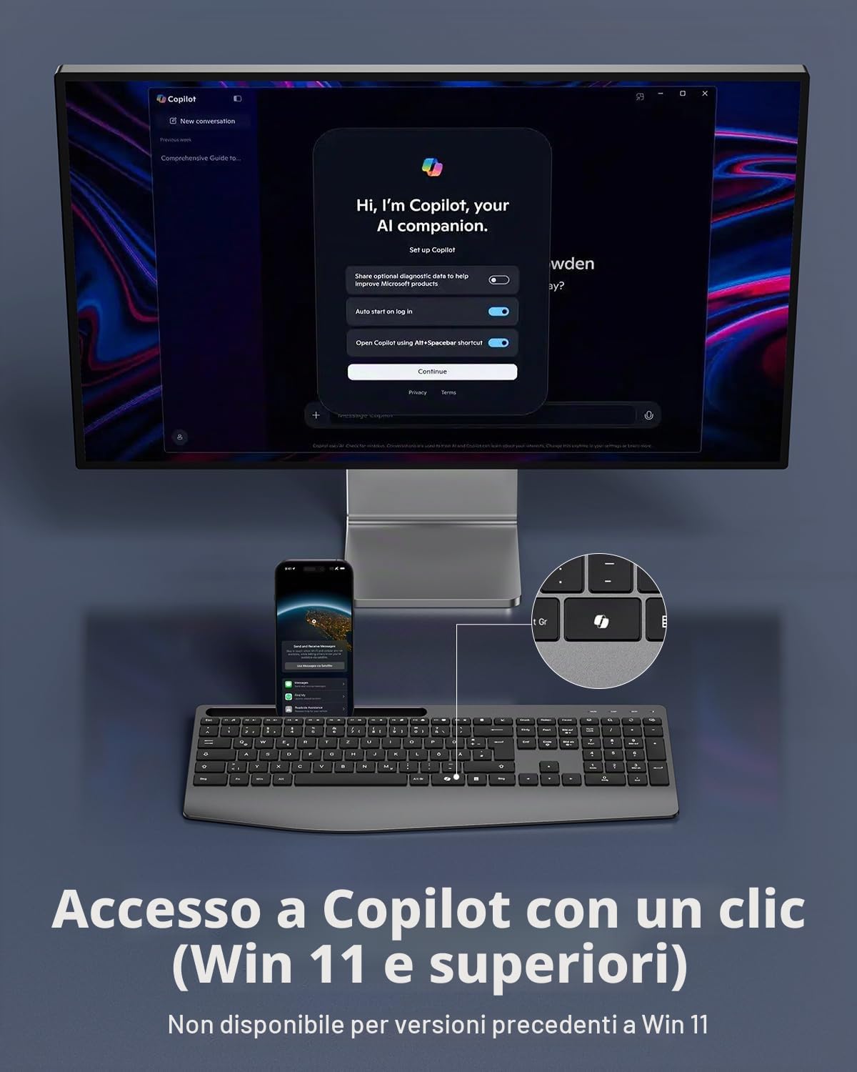 TECURS Tastiera senza fili con poggiapolsi 2.4 GHz, ergonomica, QWERTZ, retroilluminazione, silenziosa, ricaricabile, per Windows, PC, laptop