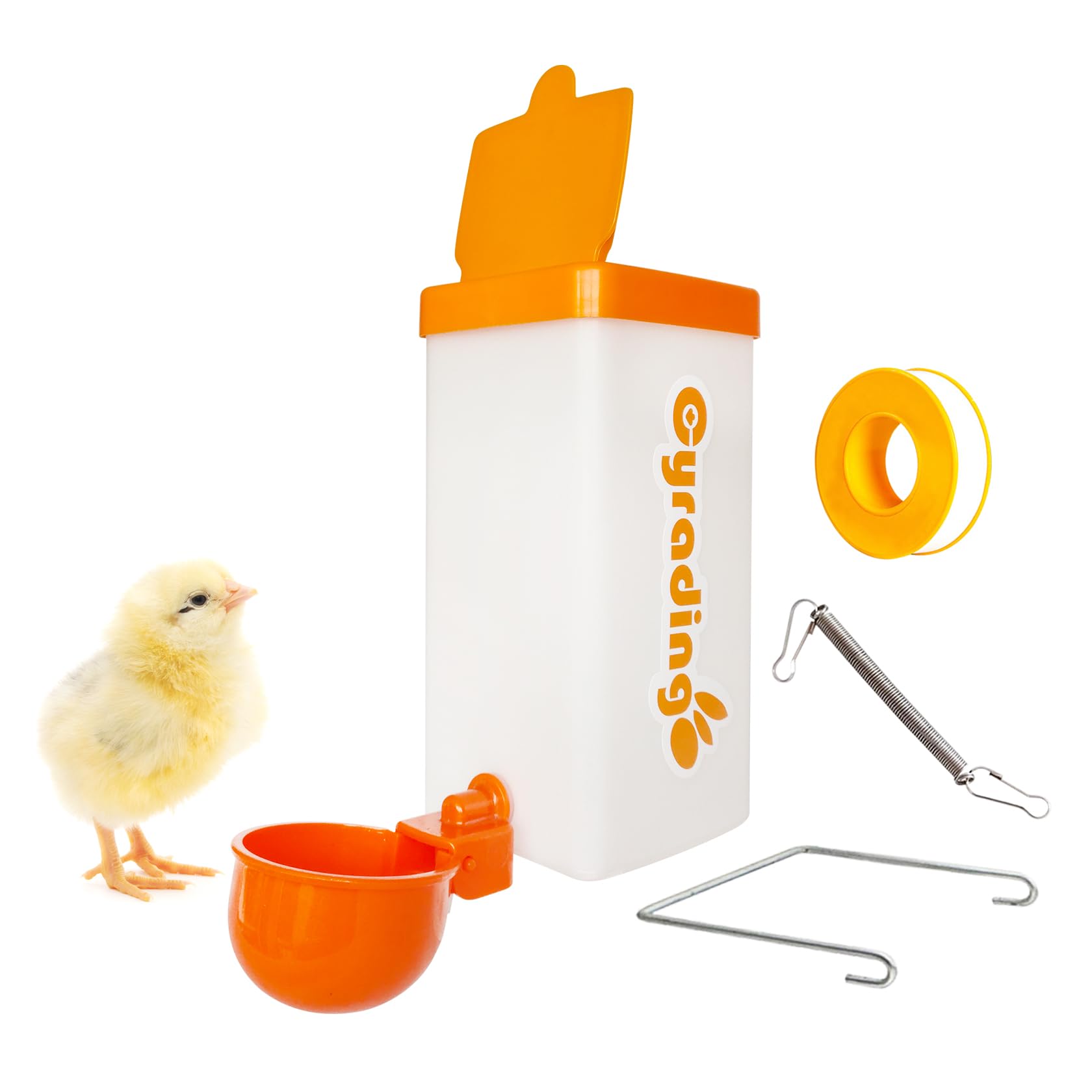 Automatic Waterer System Chick Drinker Cups 1L Hanging Automatic Fill Poultry Watering Cup Used for Cage (Orange, 1)