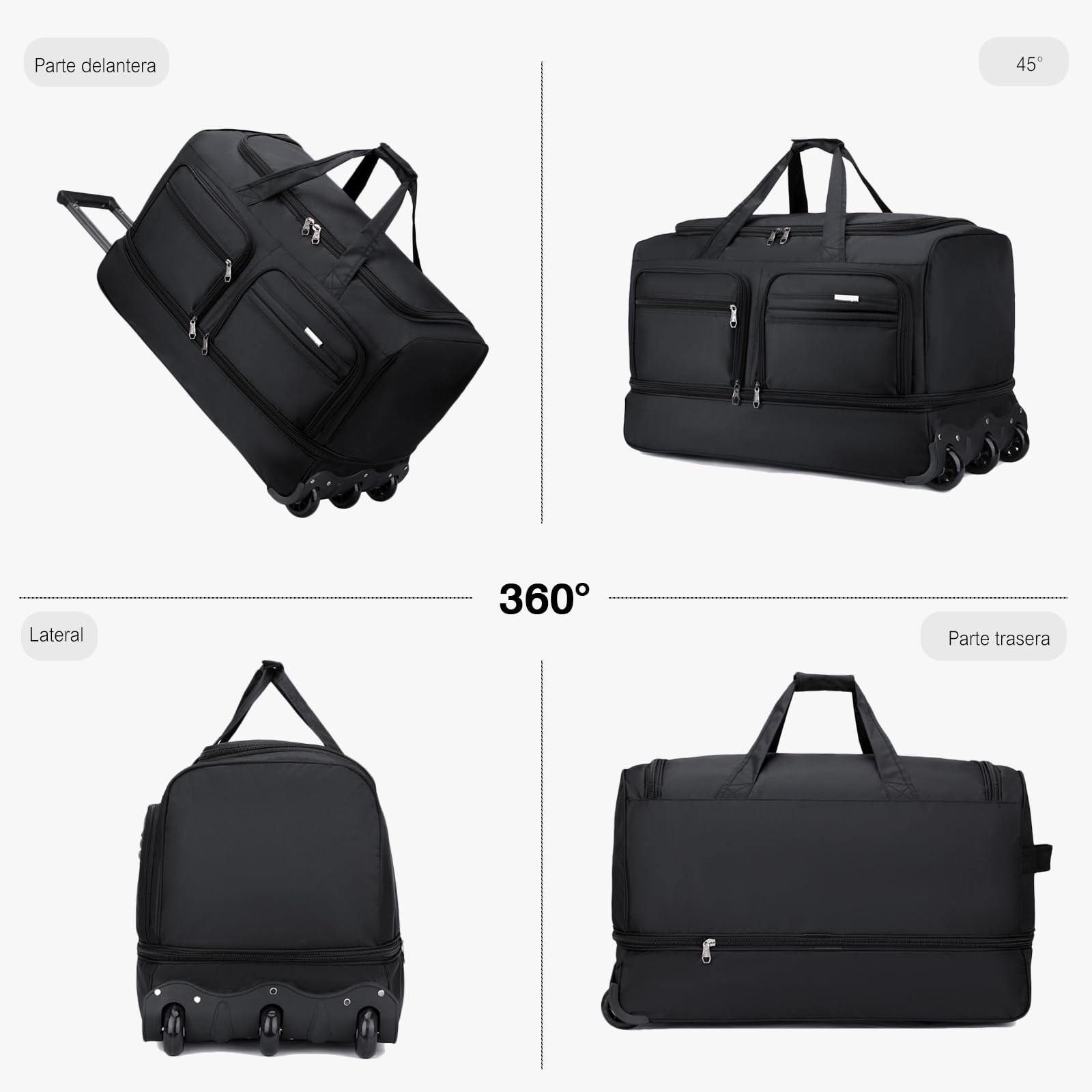 FANDARE Bolsa de Viaje con Ruedas Bolso de Mano Deporte Mochila Convertible Equipaje de Cabina Hombre Mujer Carritos de la Compra, Bolsa de Viaje Ligera Negocios Maletín Cartera Mensajero Morado M