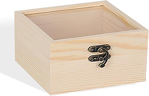 Caja de regalo de madera vintage con tapa de vidrio transparente, caja de recuerdo rústica para joyas, recuerdos de fiesta, manualidades,