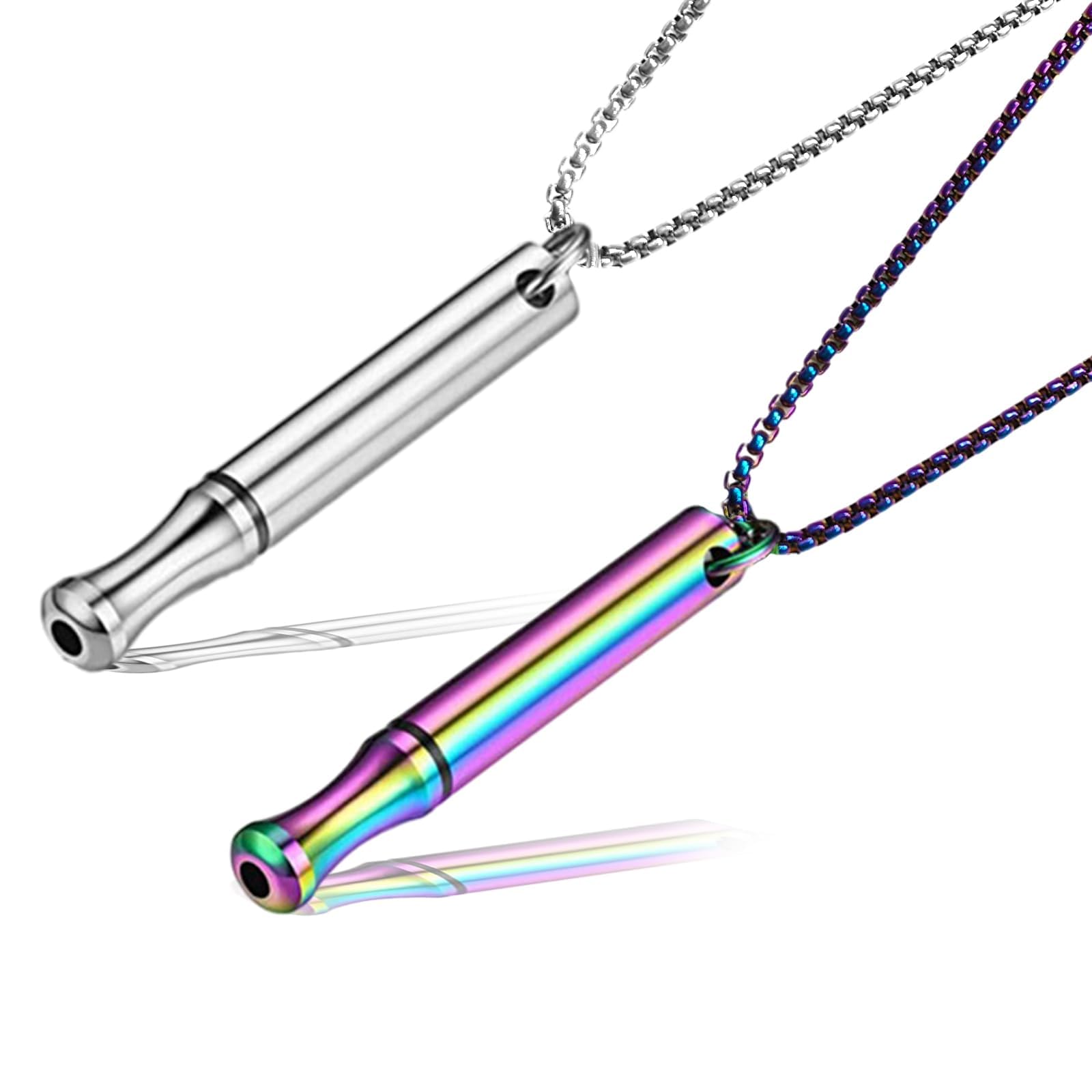 Portable Mindful Necklace Set, Stainless Steel Breathing Necklace in 2 Colors, Whistle Necklace for Breathing Exercises, Meditation, Women, Men (2 Pcs)